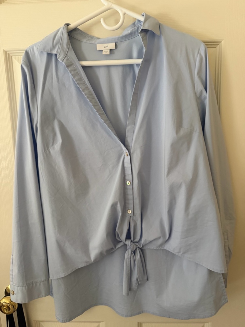 J. Jill Light Blue Tie-Front Button Down Shirt
